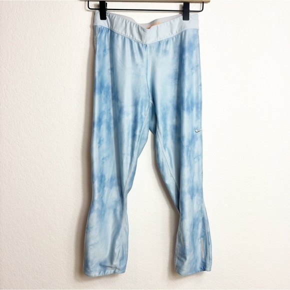 NIKE DRY FIT BLUE TIE DYE ATHLETIC WOMEN LEGGINGS SIZE MEDIUM - Picture 1 of 4